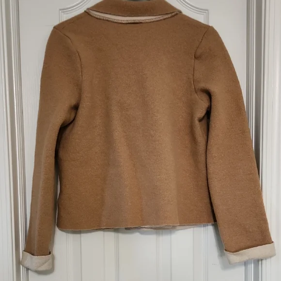 Tan Peacoat with Notched Lapel and Wool Blend Fabric - Picture 5 of 8